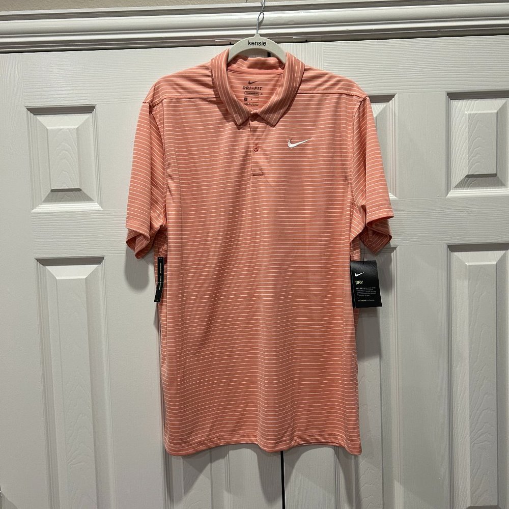 NIKE ESSENTIAL MICRO STRIPE MEN'S SHORT SLEEVE LIGHT ORANGE POLO SHIRT NWT